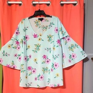 Blue, Yellow & Pink Lane Bryant Bell Sleeve Top